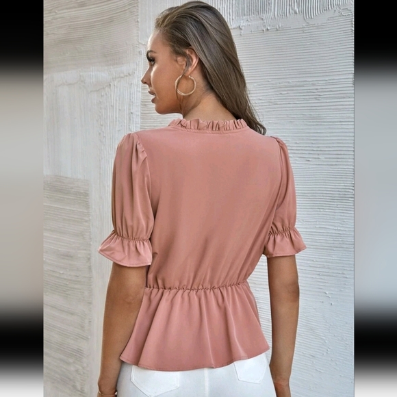 Solid Frill Trim Babydoll Blouse - Picture 2 of 5